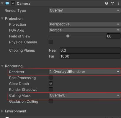 Camera component configured to use custom renderer